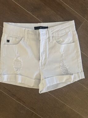 KanCan White Distressed Cuffed Jean Shorts